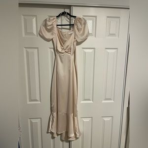 ASTR cream short sleeve satin cutout dress